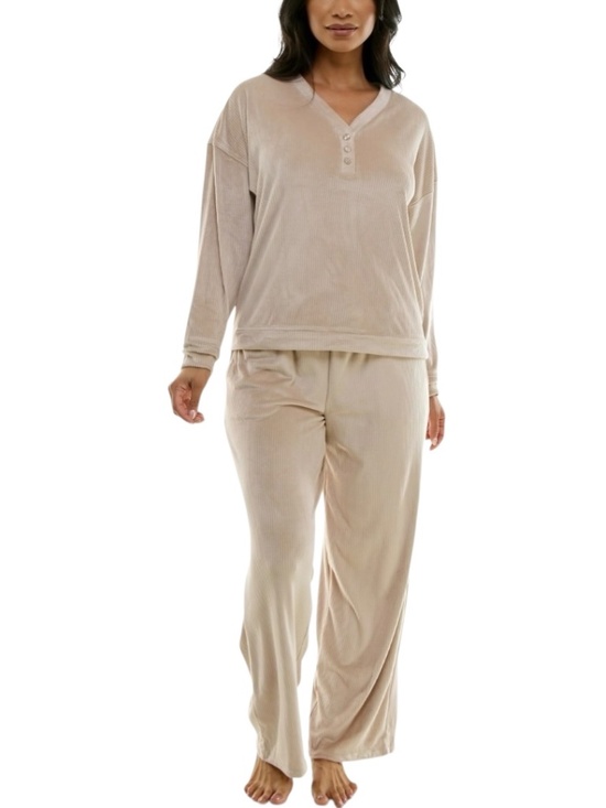 Roudelain Other - Raudelain Ribbed Henley Lounge Pajama Set XL Beige Soft Velour Sleepwear - NWT